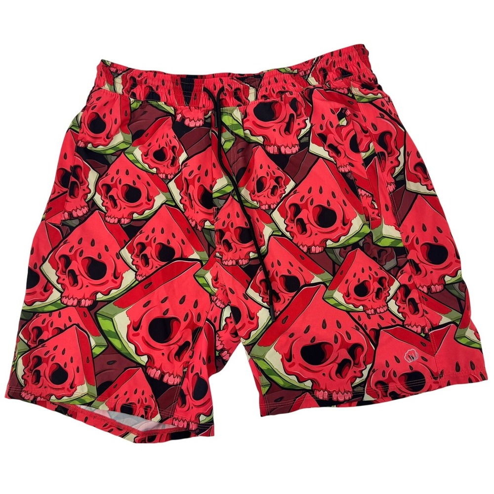 Feed Me‎ Fight Me Athletic Shorts Mens XL Red Watermelon Skull Graphic Training
